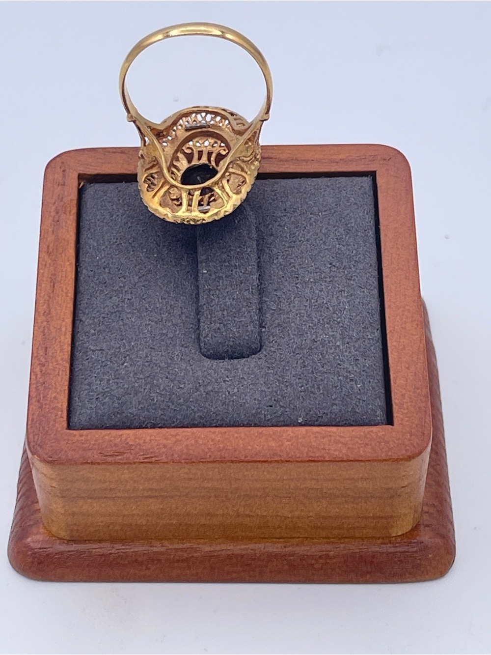 Mid-century Vintage 18K Yellow Gold Red Tourmaline Filigree Cocktail Ring Size8 - Picture 10 of 11